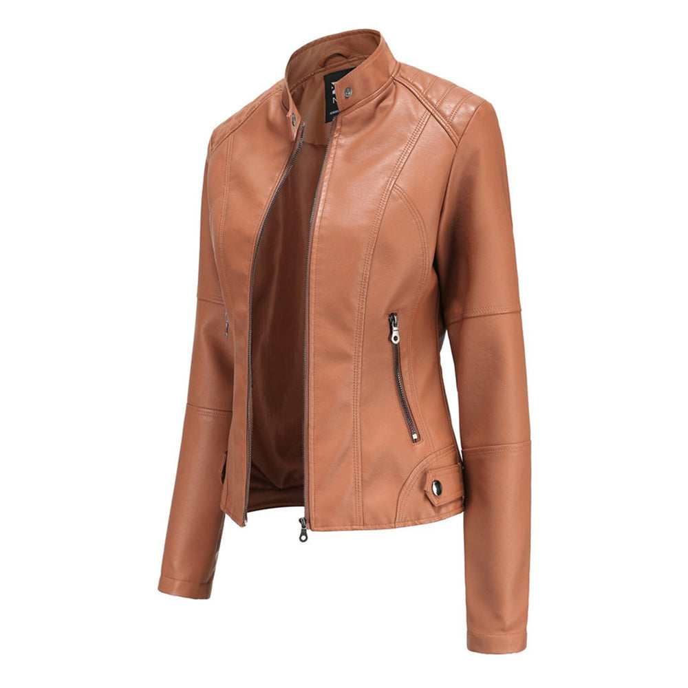 Women's Slim-Fit Zip-Up Faux Leather Moto Biker Jacket
