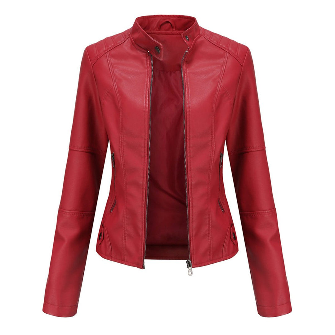 Women's Slim-Fit Zip-Up Faux Leather Moto Biker Jacket