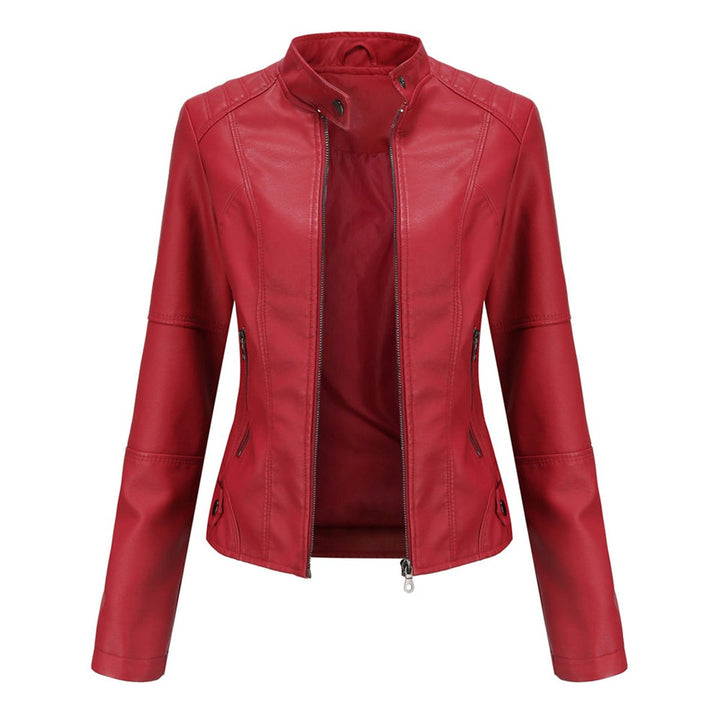Women's Slim-Fit Zip-Up Faux Leather Moto Biker Jacket