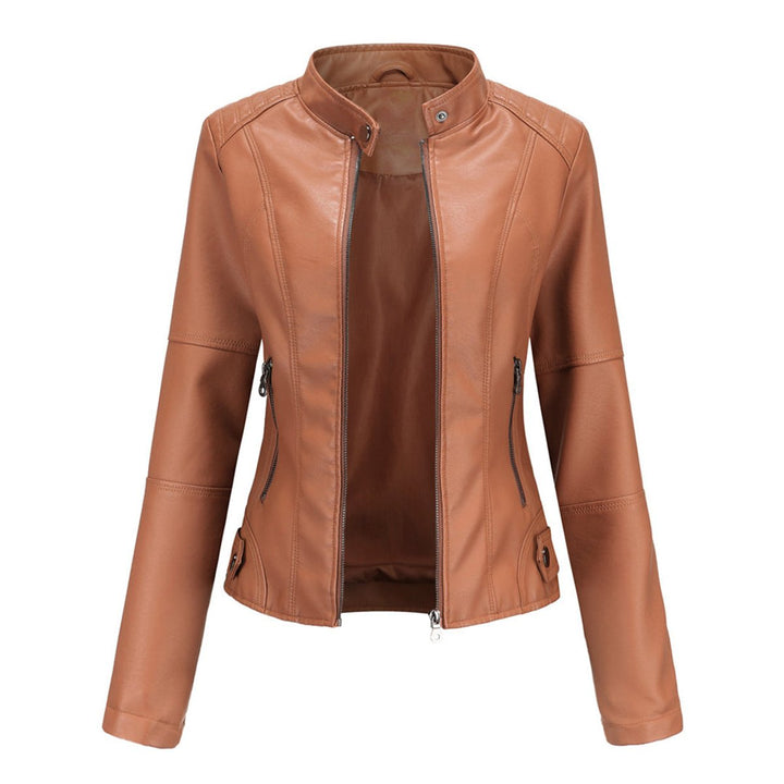 Women's Slim-Fit Zip-Up Faux Leather Moto Biker Jacket