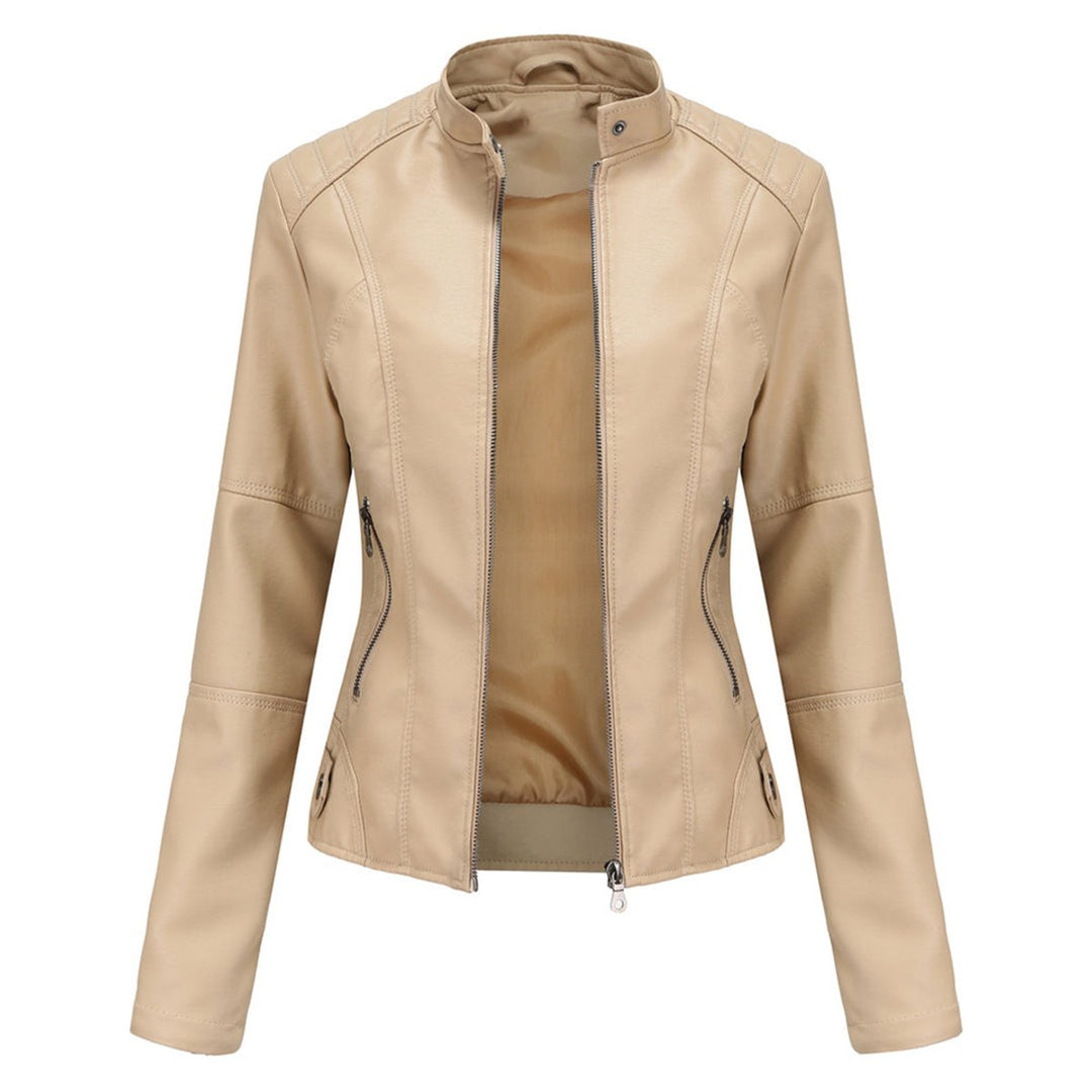 Women's Slim-Fit Zip-Up Faux Leather Moto Biker Jacket