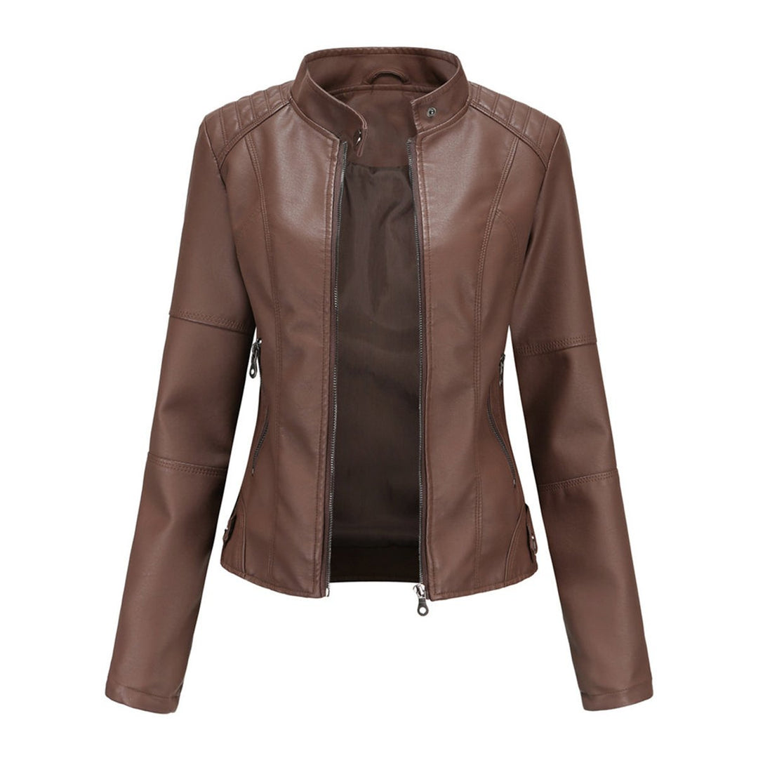 Women's Slim-Fit Zip-Up Faux Leather Moto Biker Jacket
