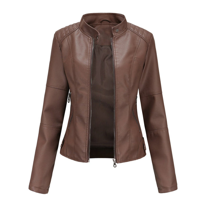 Women's Slim-Fit Zip-Up Faux Leather Moto Biker Jacket