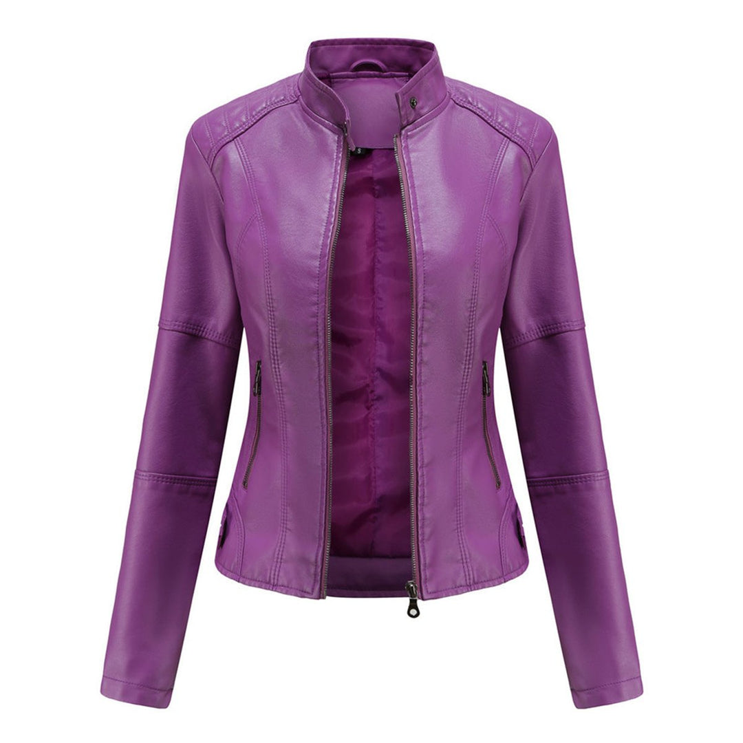 Women's Slim-Fit Zip-Up Faux Leather Moto Biker Jacket