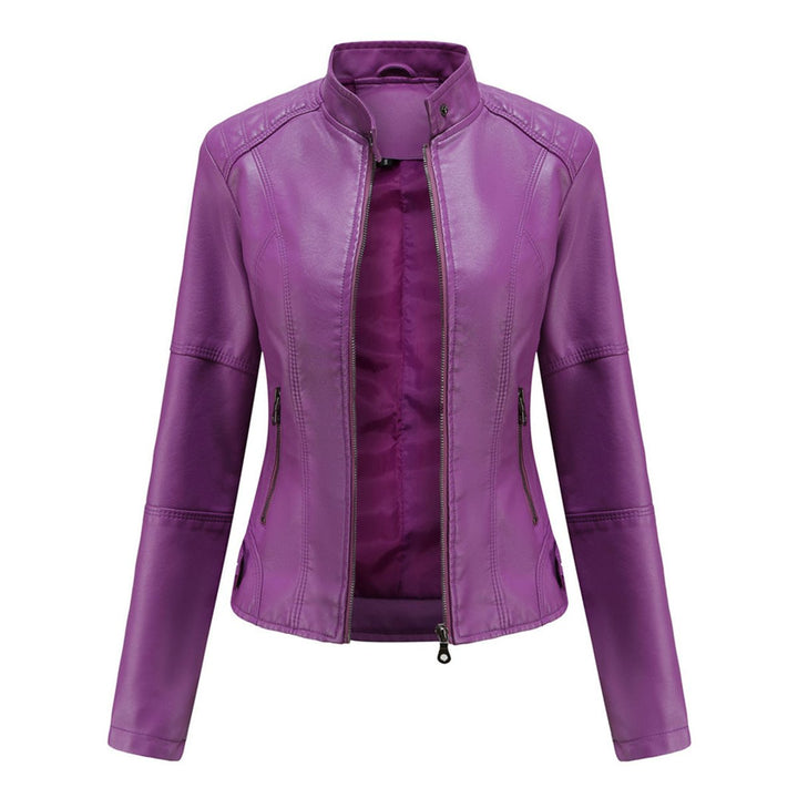 Women's Slim-Fit Zip-Up Faux Leather Moto Biker Jacket
