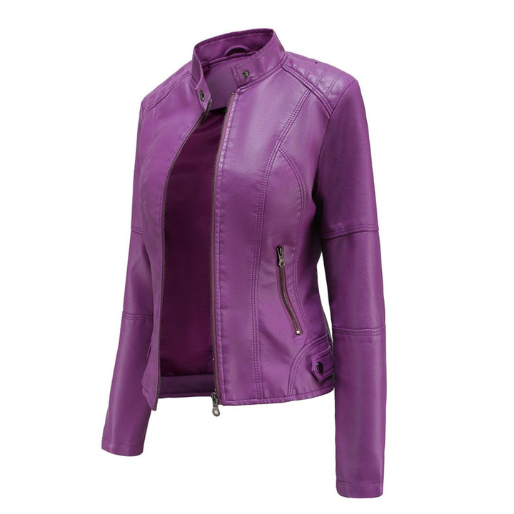 Women's Slim-Fit Zip-Up Faux Leather Moto Biker Jacket