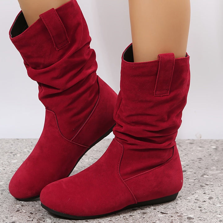 Women's Slouchy Faux Suede Flat Mid-Calf Ankle Boots