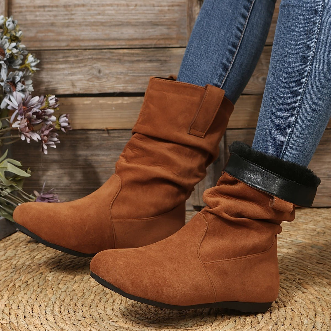 Women's Slouchy Faux Suede Flat Mid-Calf Ankle Boots