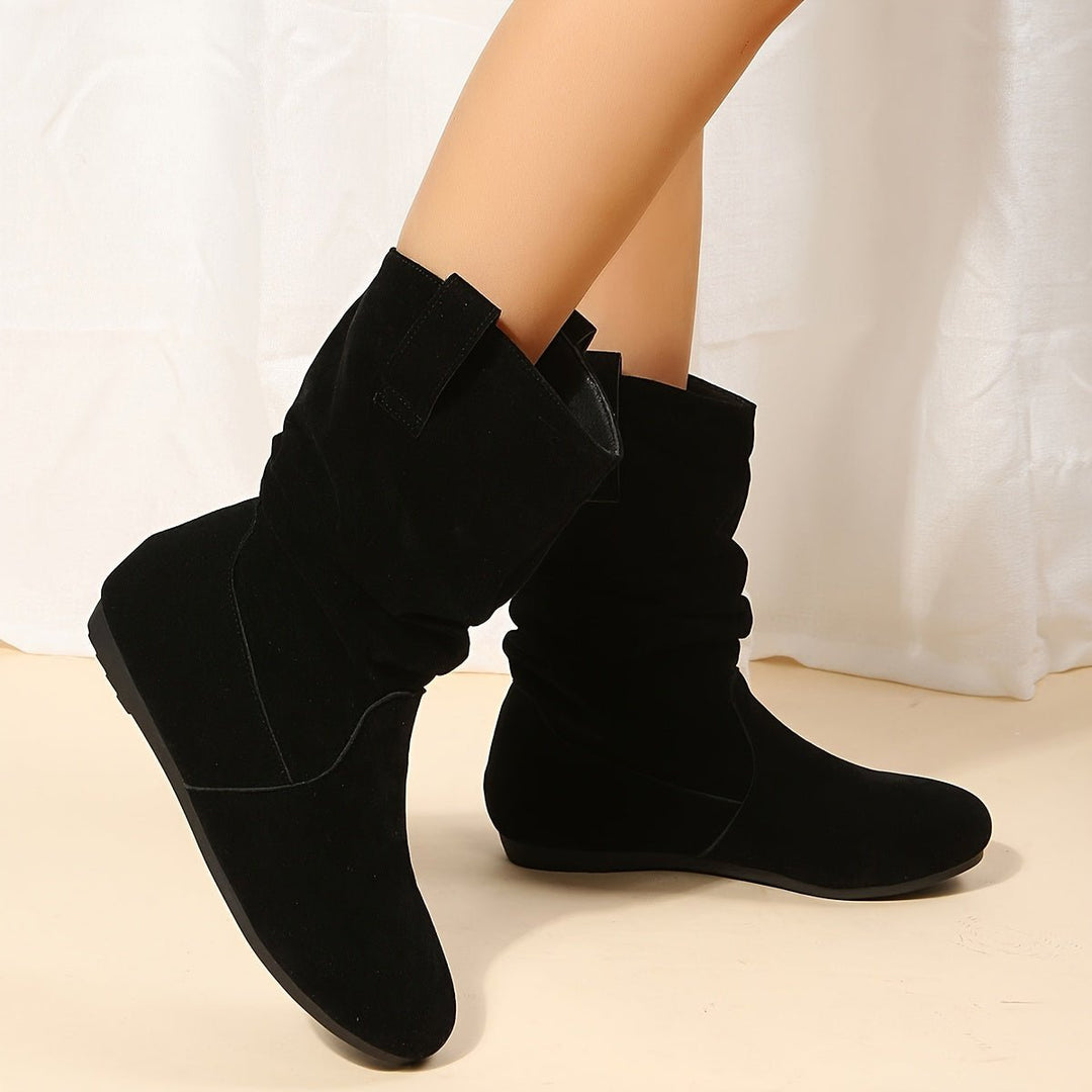 Women's Slouchy Faux Suede Flat Mid-Calf Ankle Boots