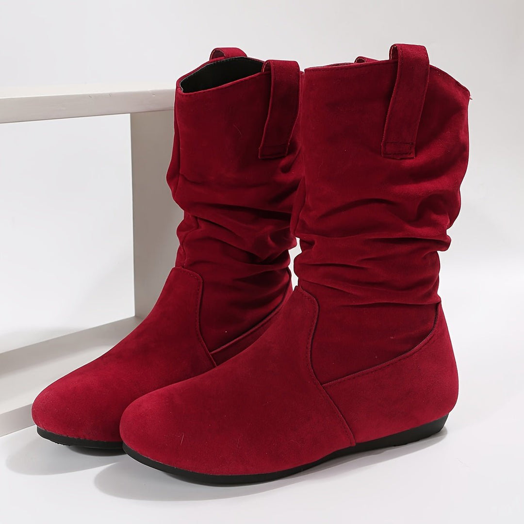 Women's Slouchy Faux Suede Flat Mid-Calf Ankle Boots