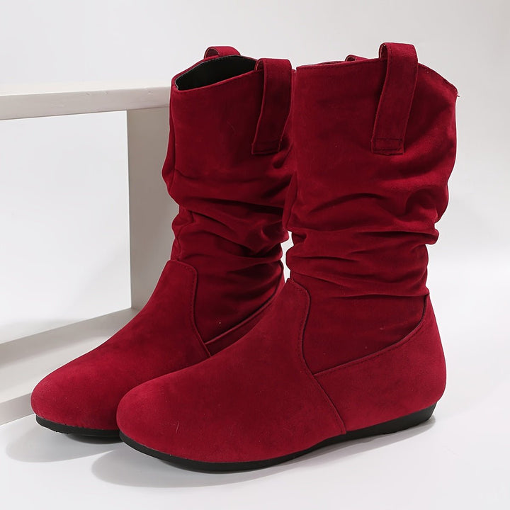 Women's Slouchy Faux Suede Flat Mid-Calf Ankle Boots