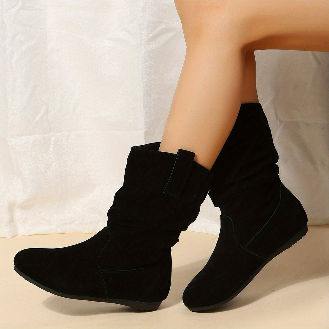 Women's Slouchy Faux Suede Flat Mid-Calf Ankle Boots
