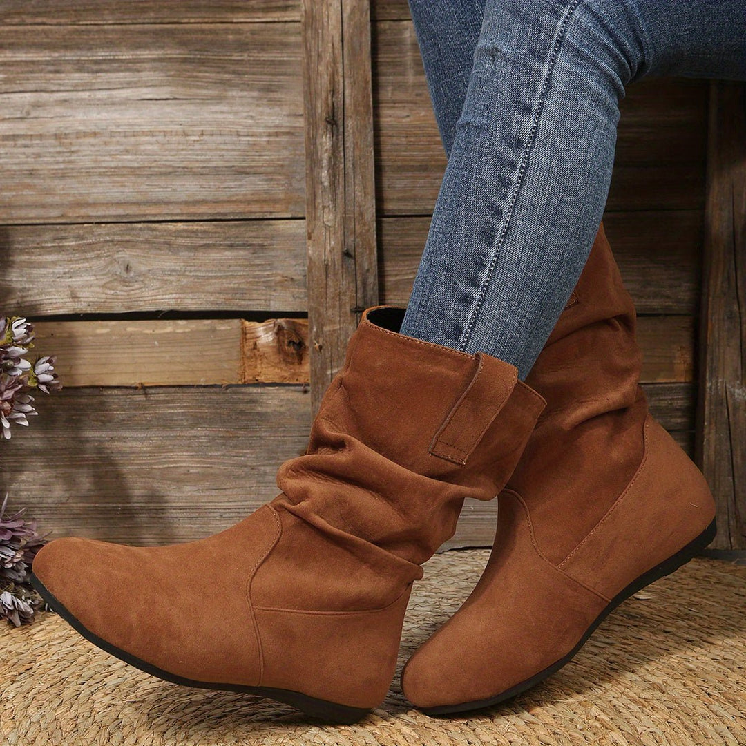 Women's Slouchy Faux Suede Flat Mid-Calf Ankle Boots