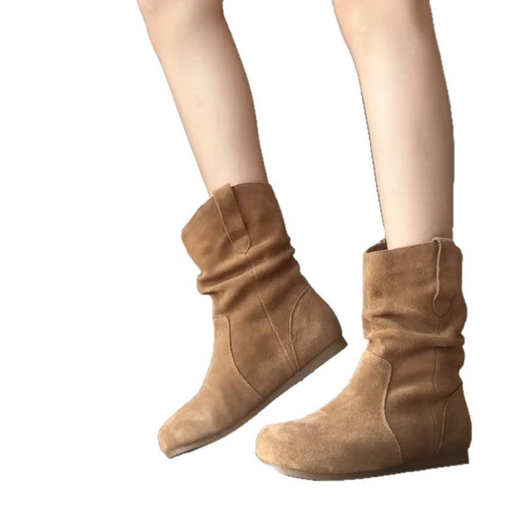 Women's Slouchy Faux Suede Flat Mid-Calf Ankle Boots