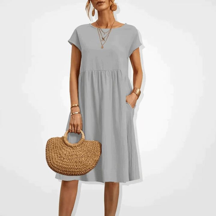 Women's Smocked Babydoll Fall Midi Dress Cap Sleeve Pockets