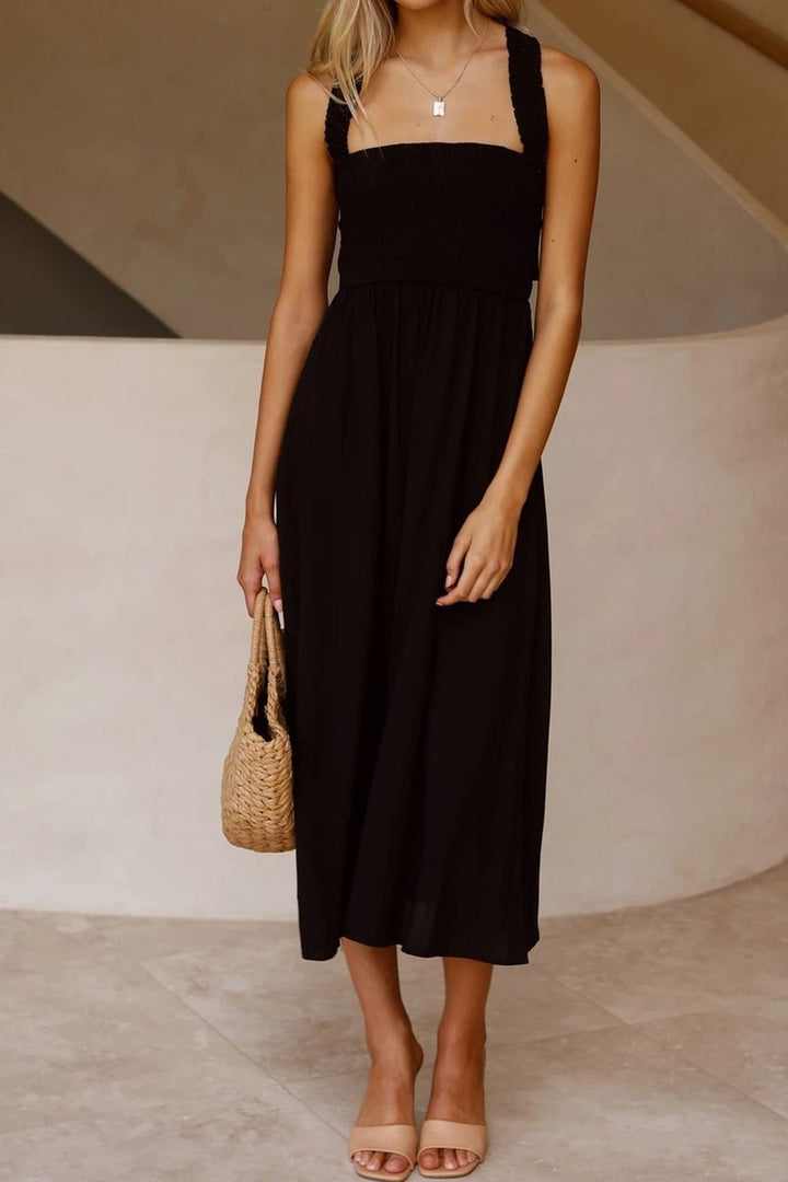 Women's Smocked Crisscross Tie-Back Fall Midi Dress