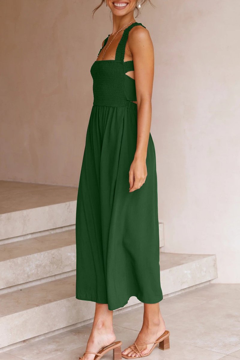 Women's Smocked Crisscross Tie-Back Fall Midi Dress