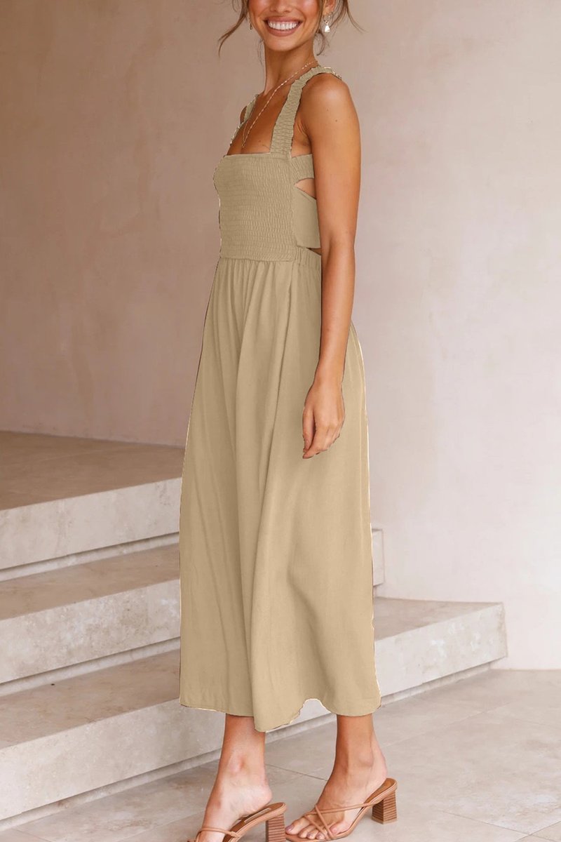Women's Smocked Crisscross Tie-Back Fall Midi Dress