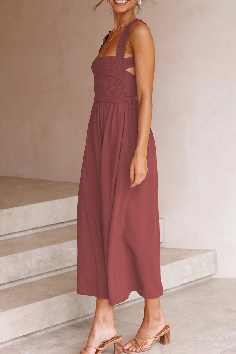 Women's Smocked Crisscross Tie-Back Fall Midi Dress
