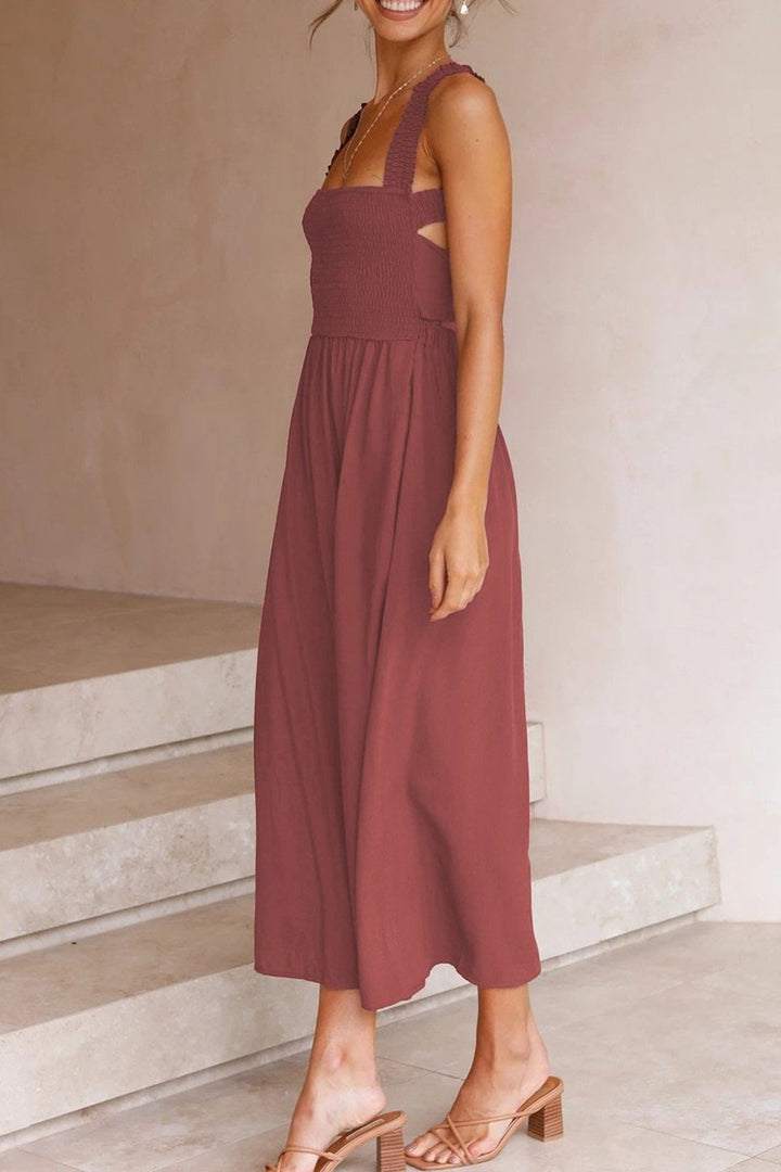 Women's Smocked Crisscross Tie-Back Fall Midi Dress