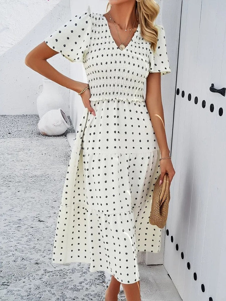 Women's Smocked Tiered Fall Midi Dress Puff Sleeve
