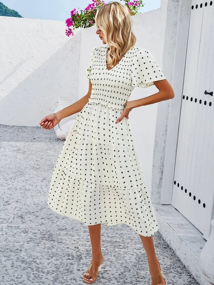 Women's Smocked Tiered Fall Midi Dress Puff Sleeve