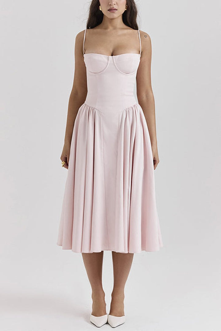 Women's Spaghetti Strap Corset Pocketed Fall Midi Dress