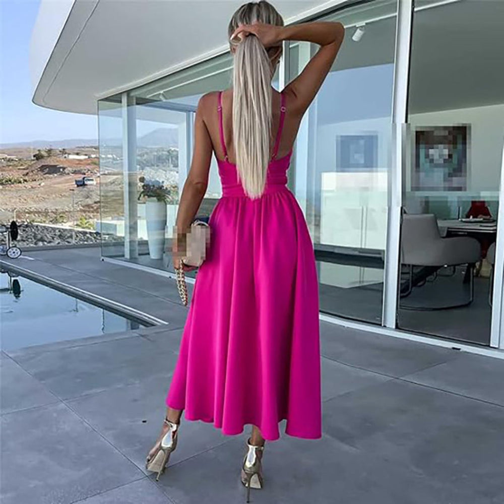Women's Spaghetti Strap Cutout High-Slit Midi Formal Dress