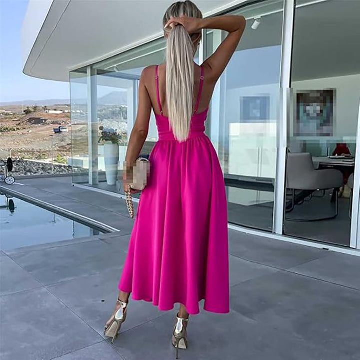 Women's Spaghetti Strap Cutout High-Slit Midi Formal Dress