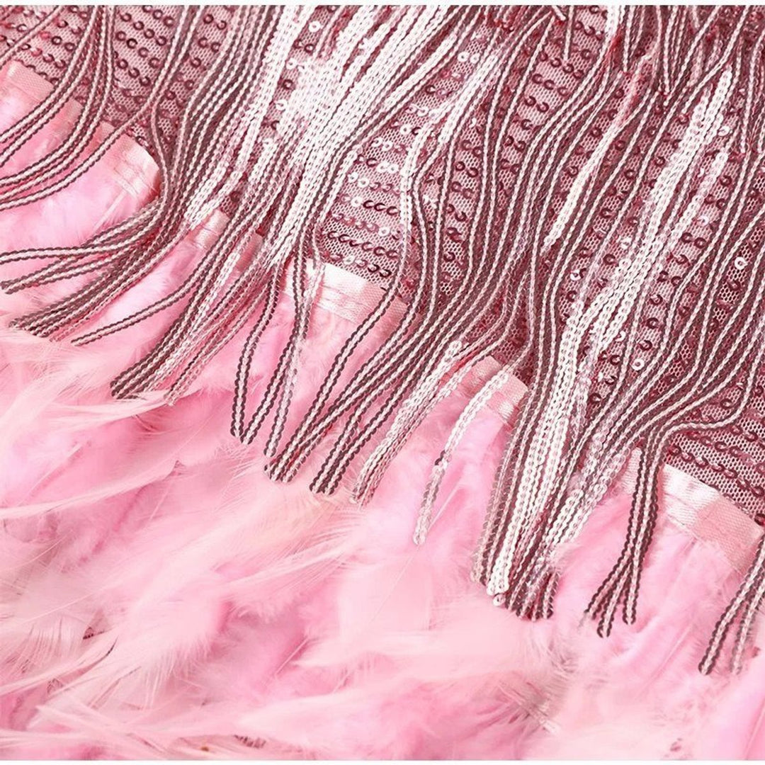 Women's Spaghetti Strap Feather Fringe Mini Formal Dress