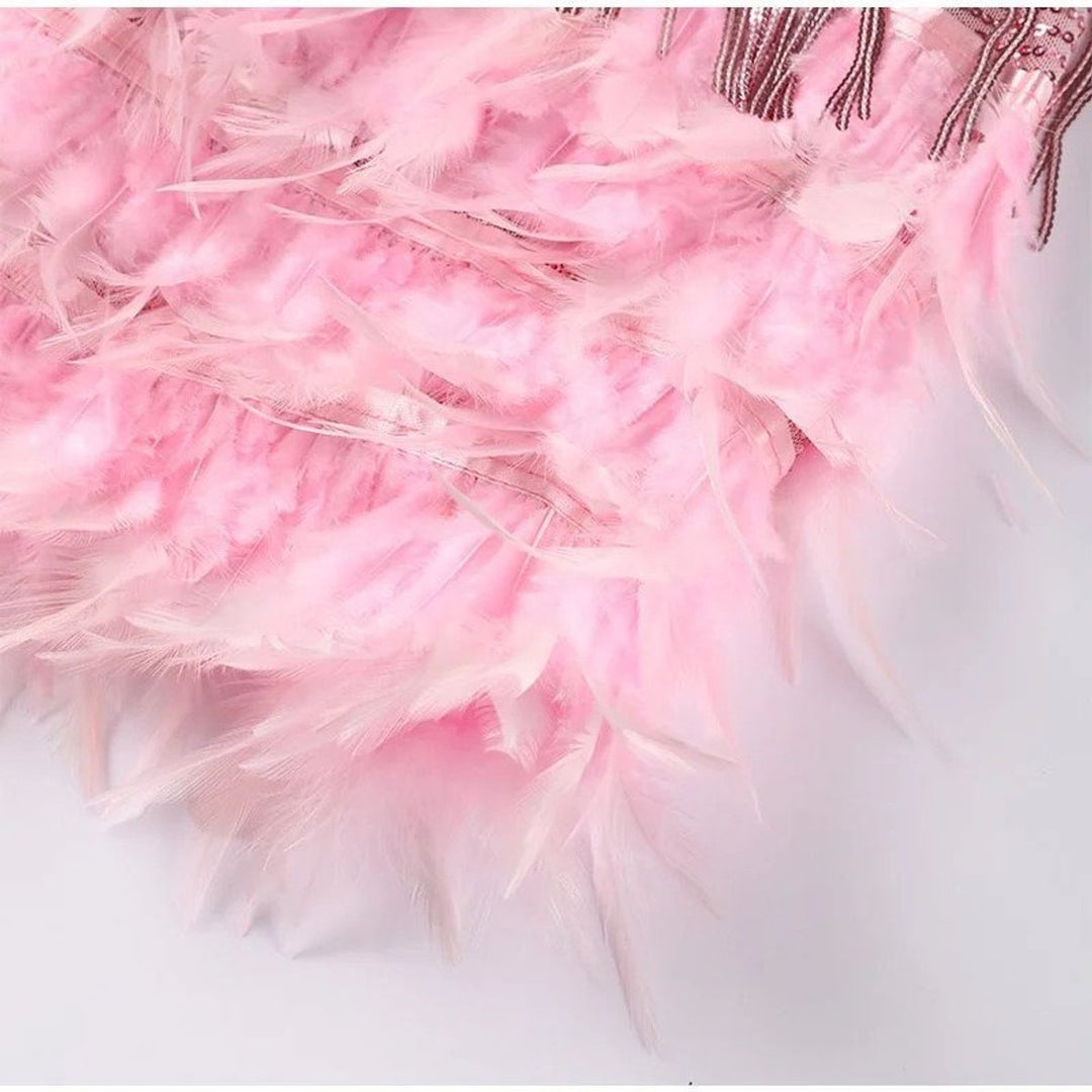 Women's Spaghetti Strap Feather Fringe Mini Formal Dress