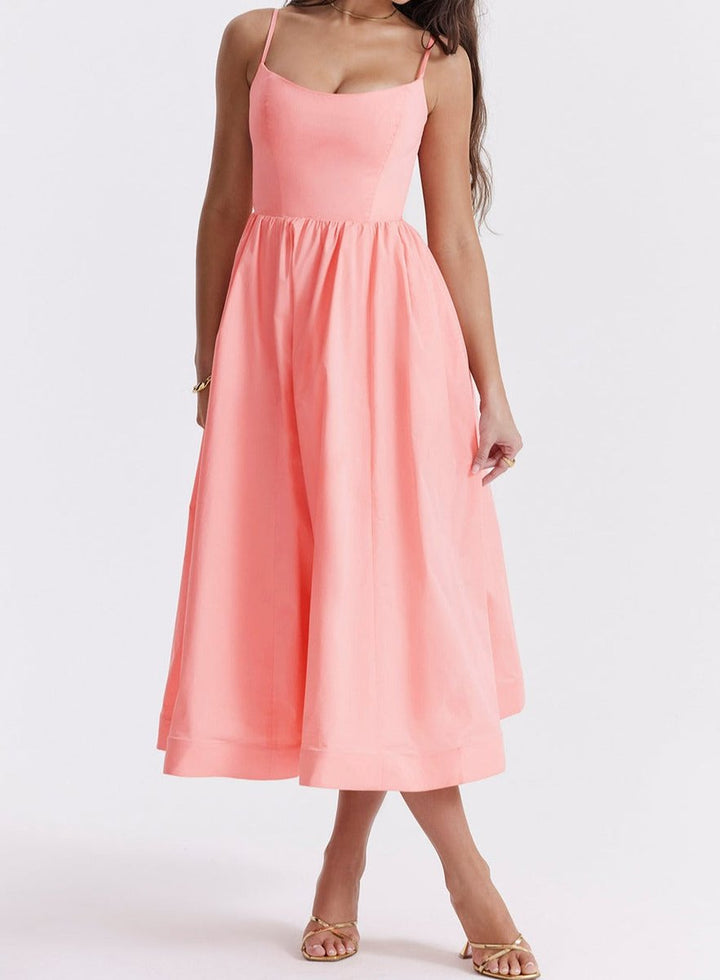 Women's Spaghetti Strap Full-Skirt Fall Midi Dress