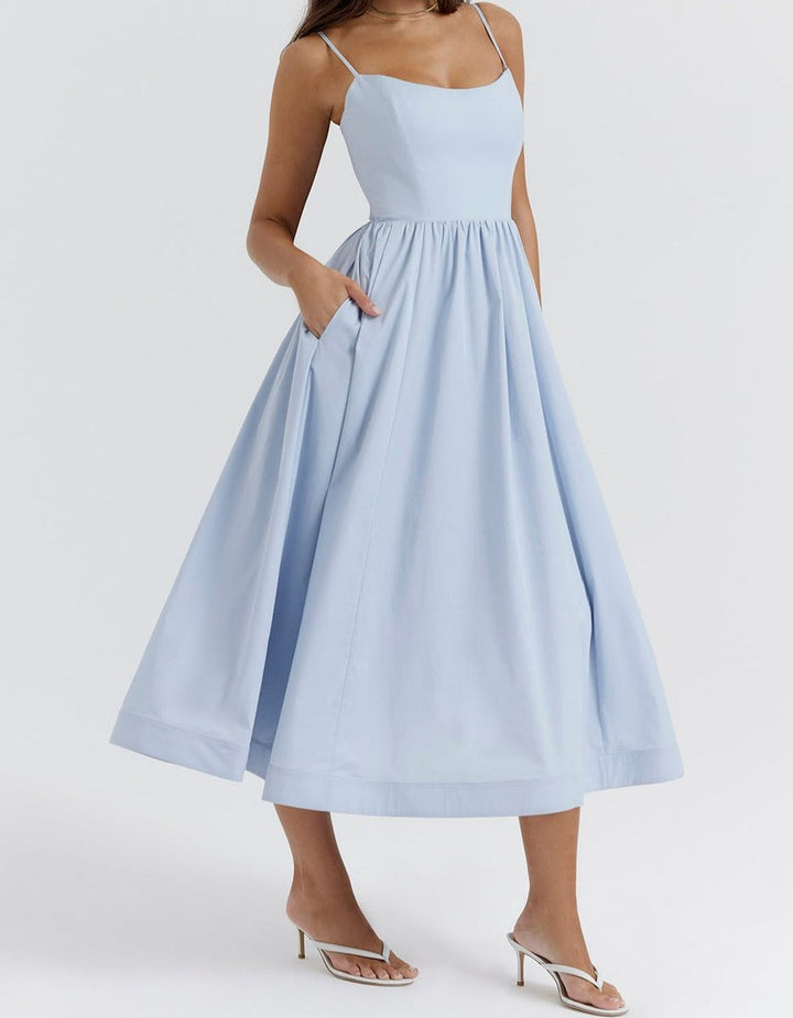 Women's Spaghetti Strap Full-Skirt Fall Midi Dress