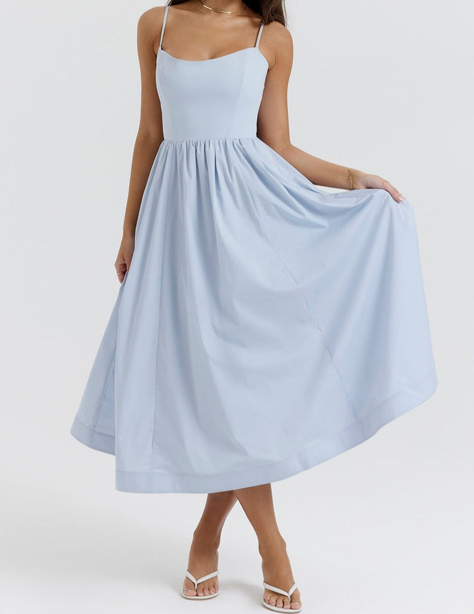 Women's Spaghetti Strap Full-Skirt Fall Midi Dress