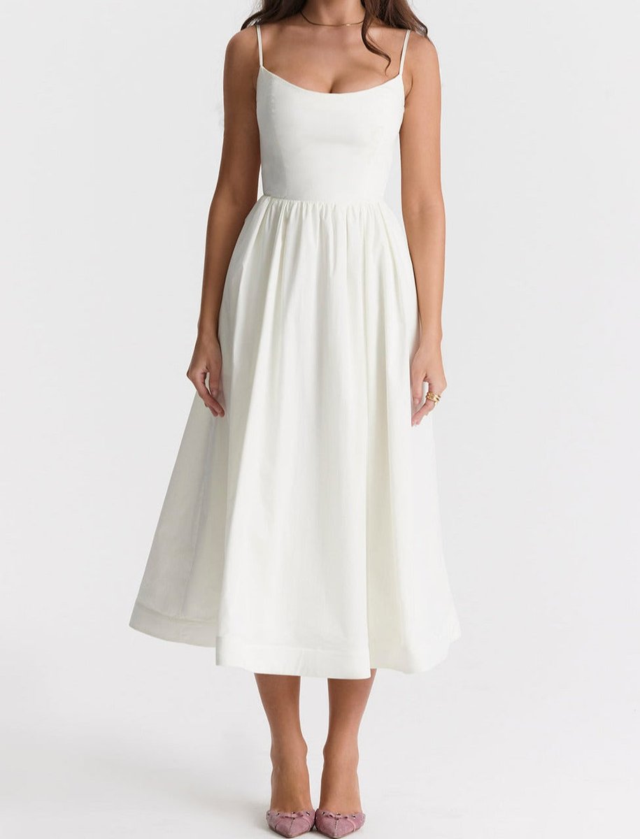 Women's Spaghetti Strap Full-Skirt Fall Midi Dress