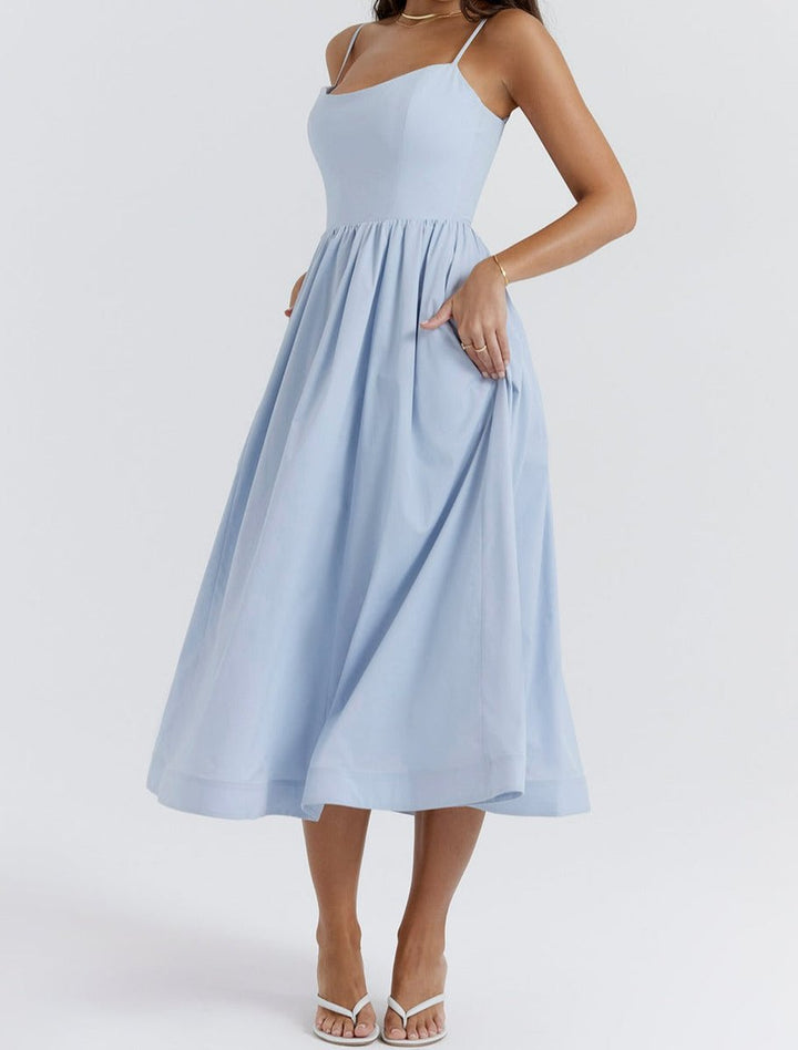 Women's Spaghetti Strap Full-Skirt Fall Midi Dress