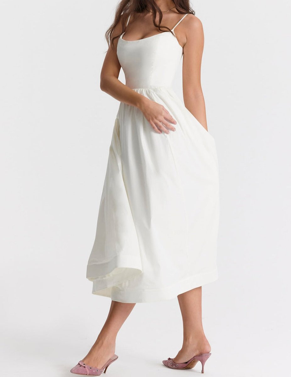 Women's Spaghetti Strap Full-Skirt Fall Midi Dress