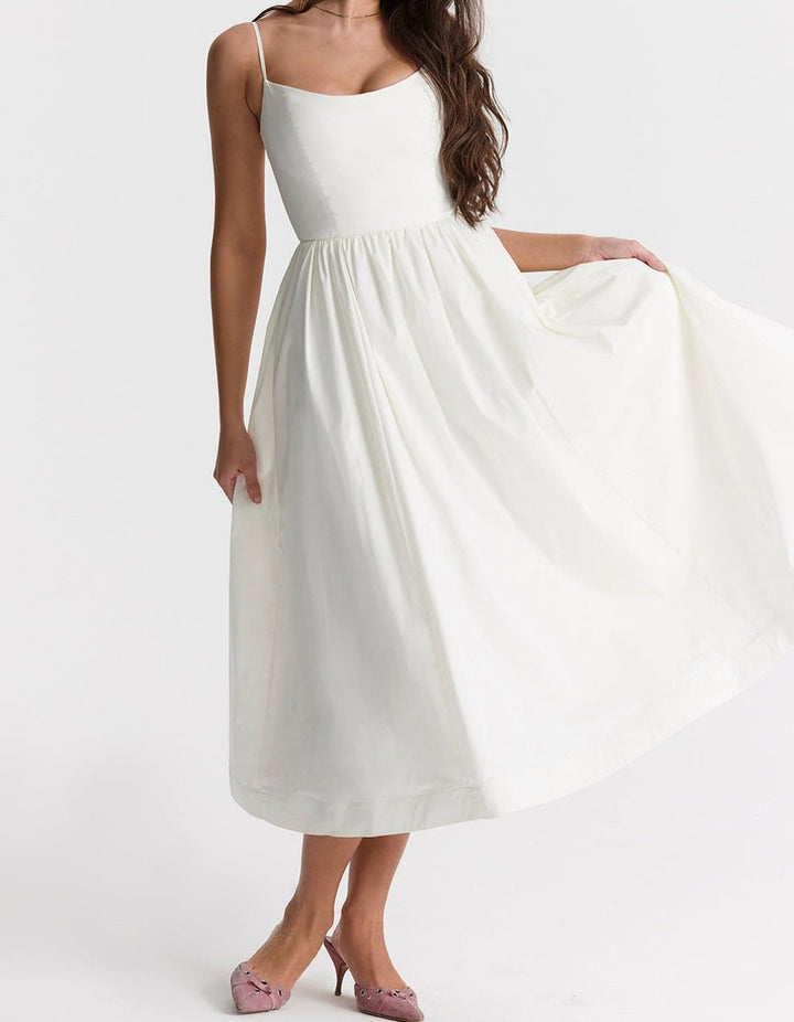 Women's Spaghetti Strap Full-Skirt Fall Midi Dress