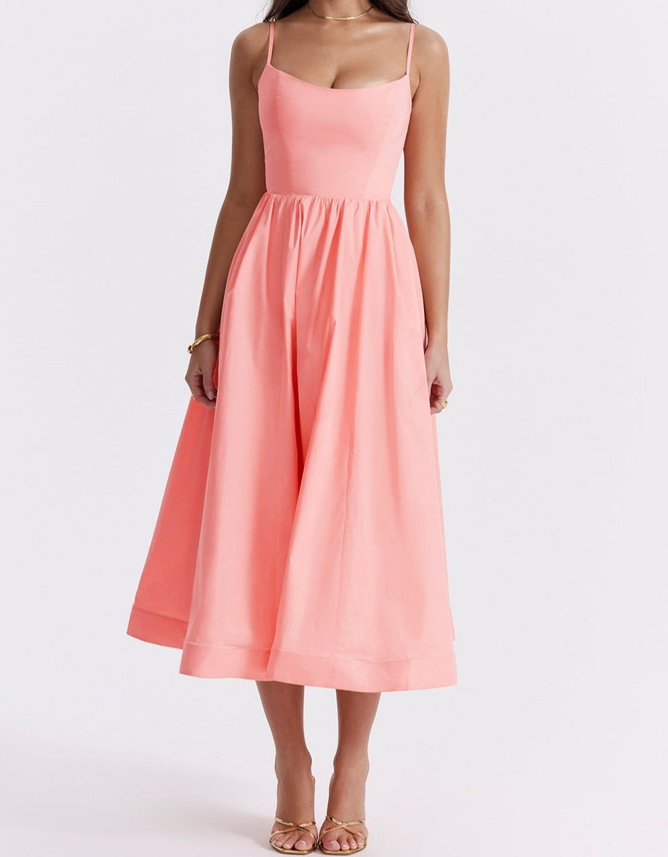 Women's Spaghetti Strap Full-Skirt Fall Midi Dress