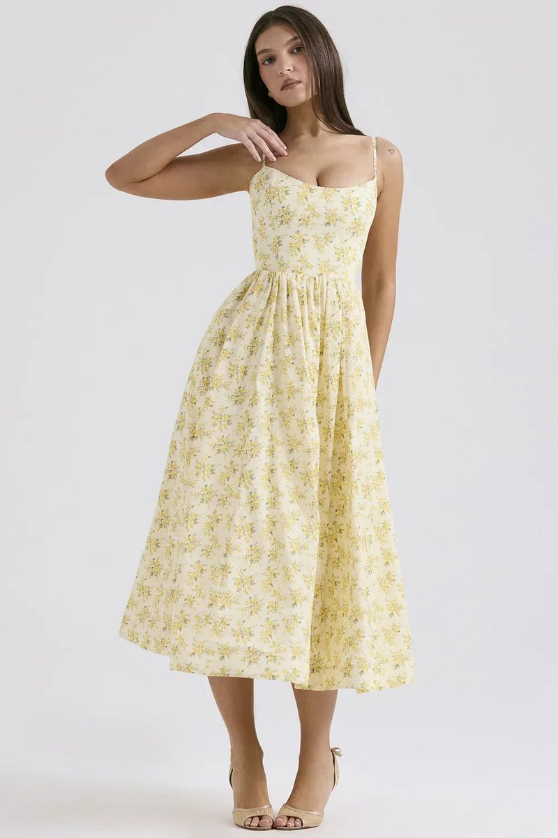 Women's Spaghetti Strap Full-Skirt Fall Midi Dress