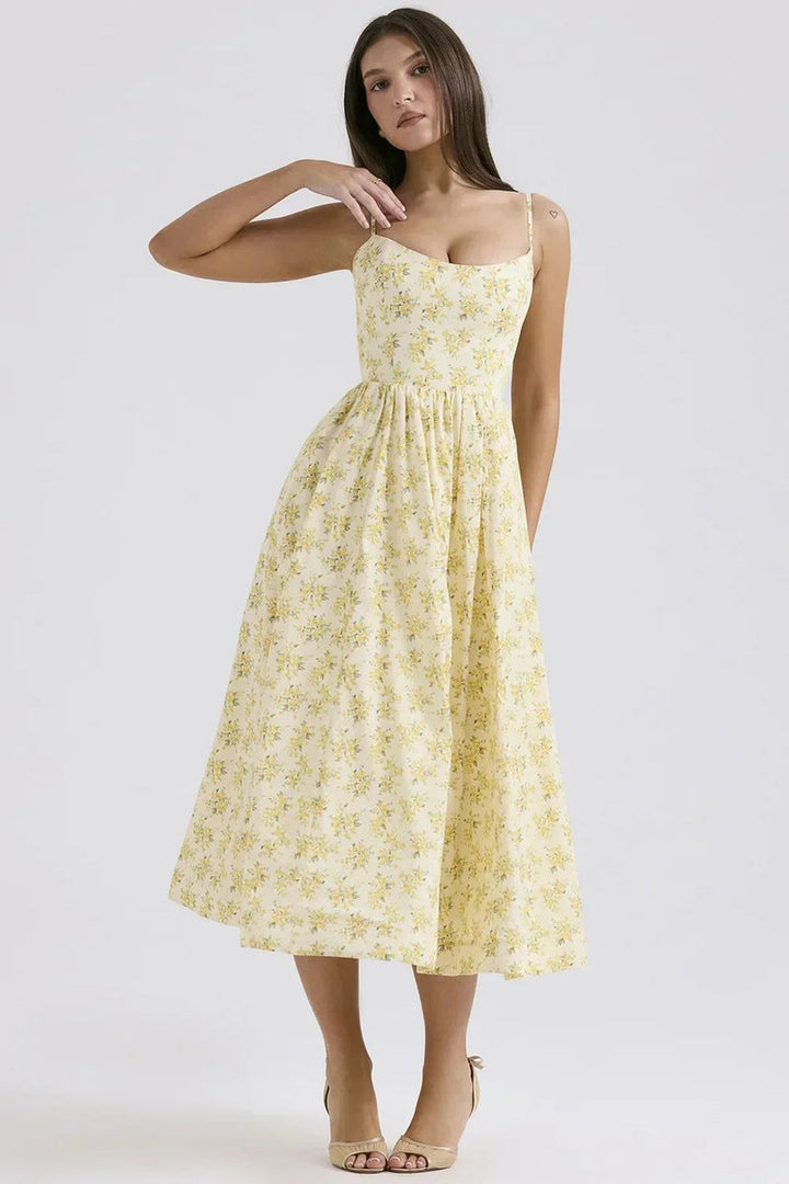 Women's Spaghetti Strap Full-Skirt Fall Midi Dress