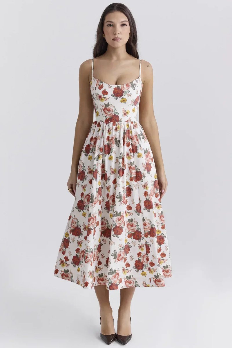 Women's Spaghetti Strap Full-Skirt Fall Midi Dress