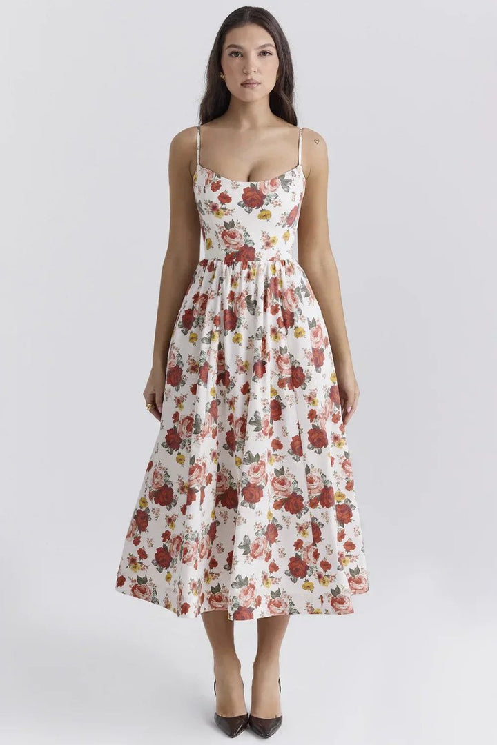 Women's Spaghetti Strap Full-Skirt Fall Midi Dress