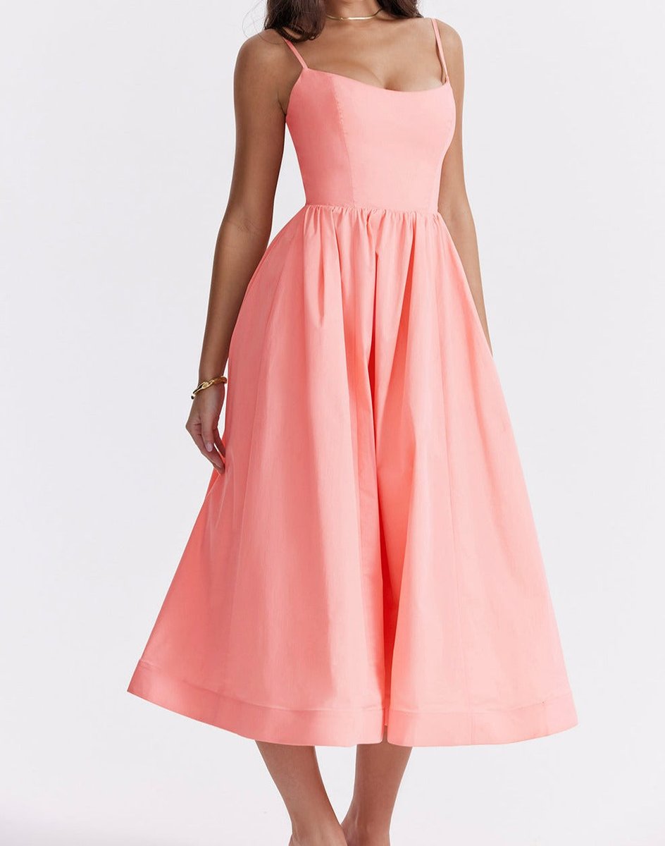 Women's Spaghetti Strap Full-Skirt Fall Midi Dress