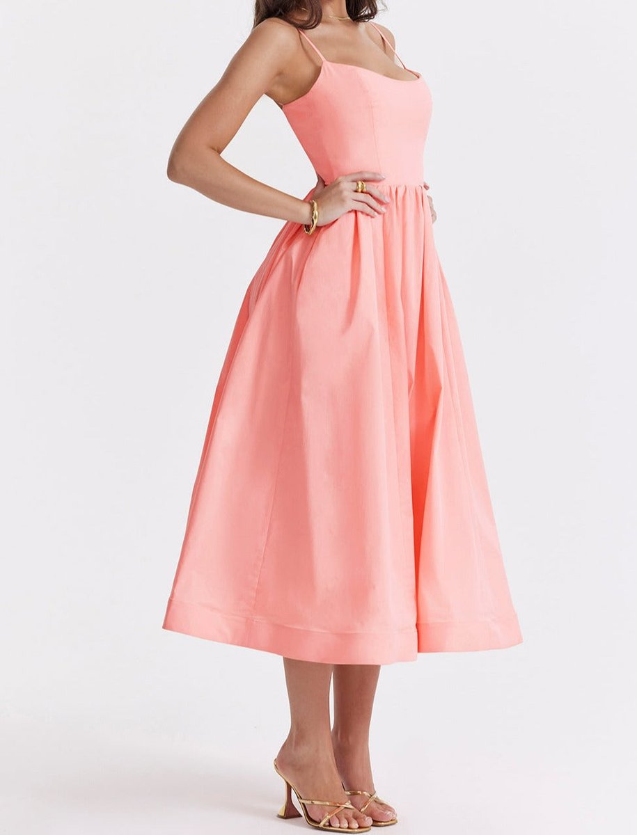Women's Spaghetti Strap Full-Skirt Fall Midi Dress