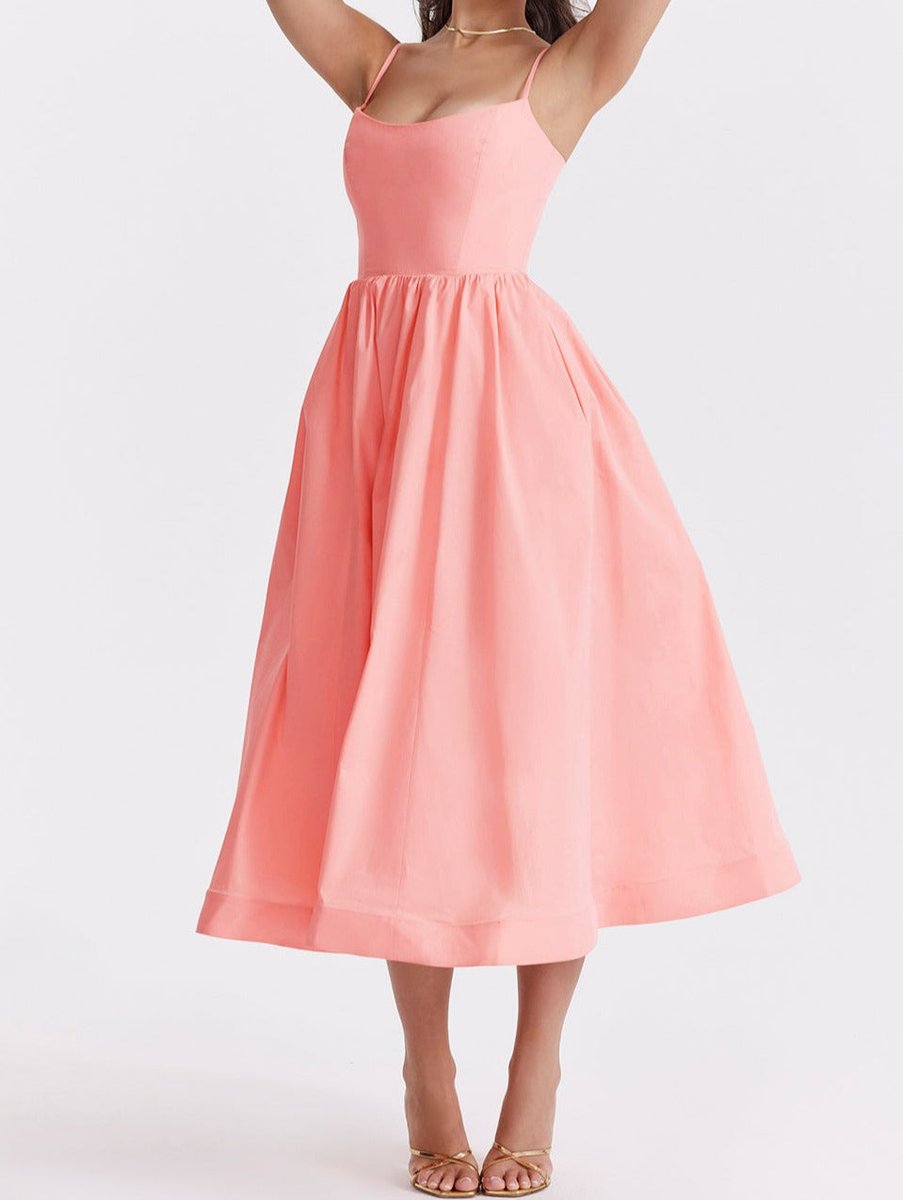 Women's Spaghetti Strap Full-Skirt Fall Midi Dress
