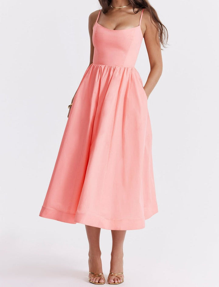 Women's Spaghetti Strap Full-Skirt Fall Midi Dress
