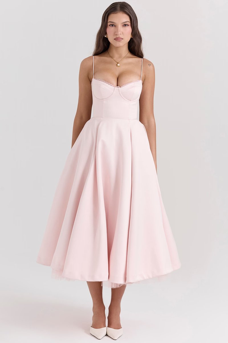 Women's Spaghetti Strap Lace-Trim A-Line Fall Midi Dress