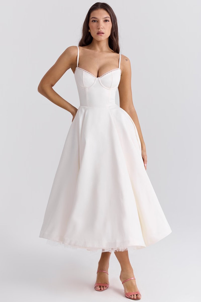 Women's Spaghetti Strap Lace-Trim A-Line Fall Midi Dress