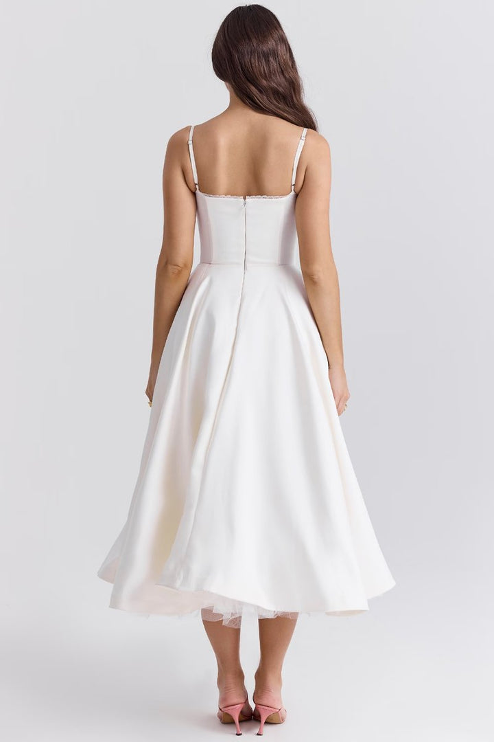 Women's Spaghetti Strap Lace-Trim A-Line Fall Midi Dress